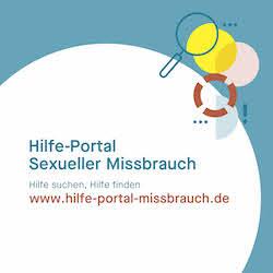 Hilfe-Portal Sexueller Missbrauch. Hilfe suchen, Hilfe finden, www.hilfe-portal-missbrauch.de.Quadratischer schlichter Banner als JPG