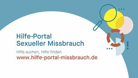 Hilfe-Portal Sexueller Missbrauch. Hilfe suchen, Hilfe finden. www.hilfe-portal-missbrauch.de. Schlichter Logo-Banner im 16:9 Format