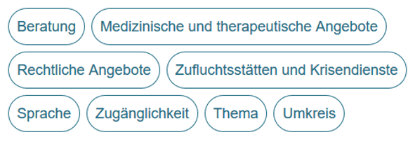Screenshot der Filterfunktion für die Suche bei den Hilfeangeboten.