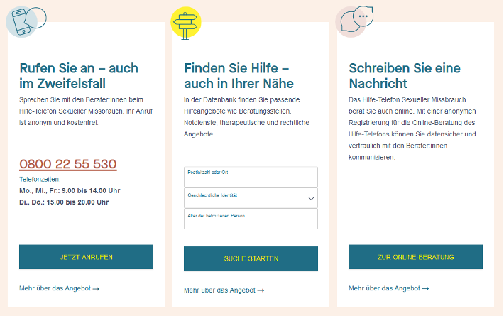 Screenshot der Schnellfunktionen auf der Seite